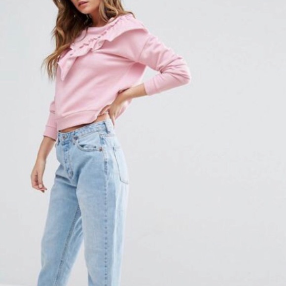Boohoo Ruffle Neck Sweatshirt Women Pink - Picture 4 of 4